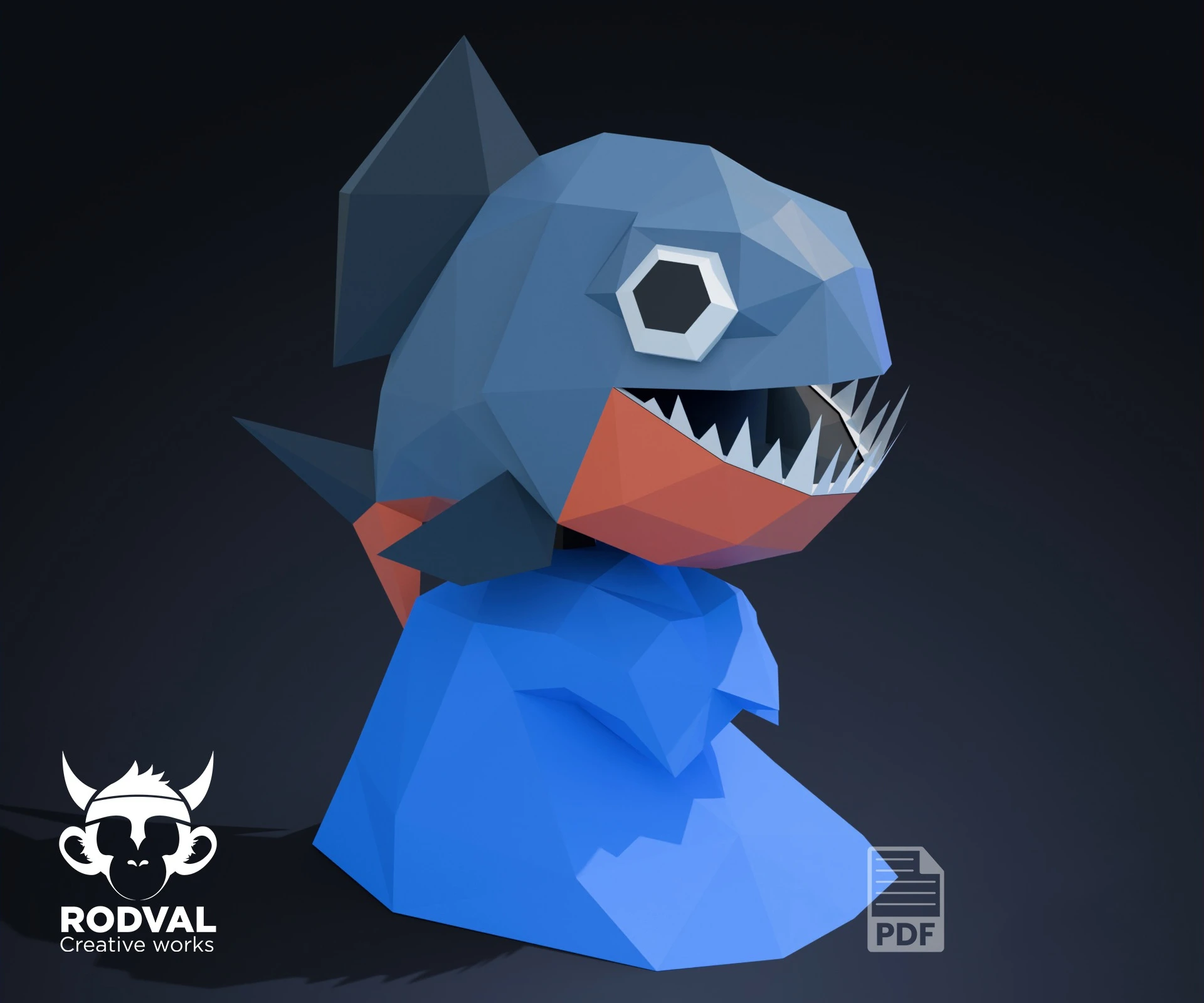 WOBBLE PIRANHA, Papercraft, Template, DIY, Paper, Low Poly, Cute, Kawaii, 3D Model, Pdf Low Poly, Kids Toy