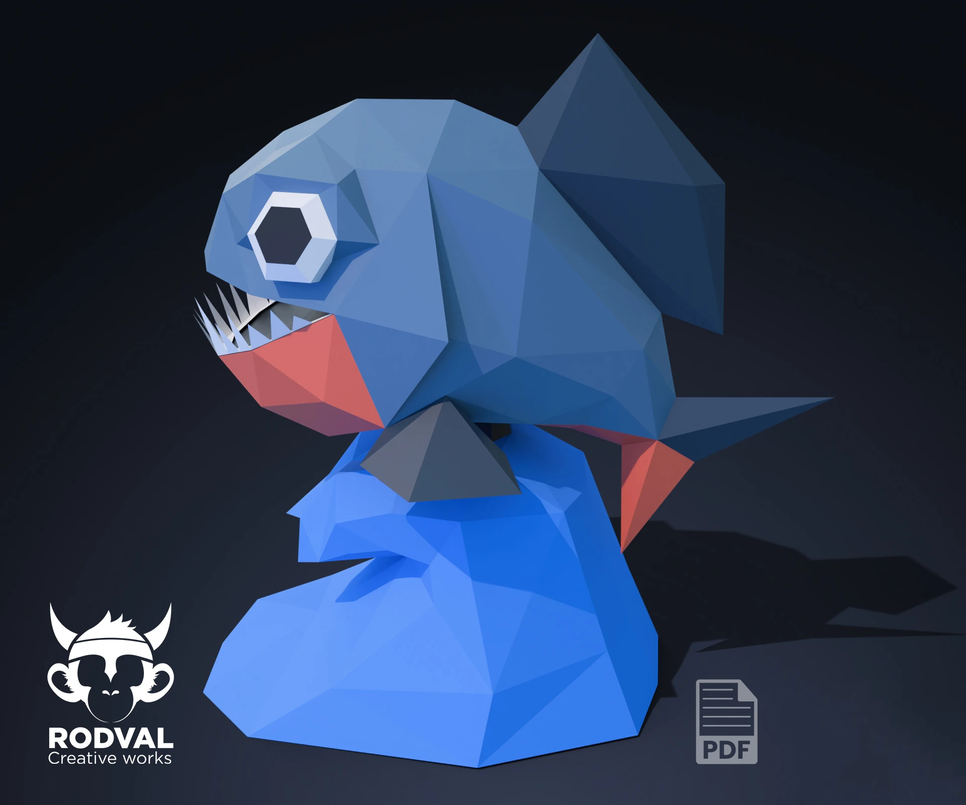 WOBBLE PIRANHA, Papercraft, Template, DIY, Paper, Low Poly, Cute, Kawaii, 3D Model, Pdf Low Poly, Kids Toy