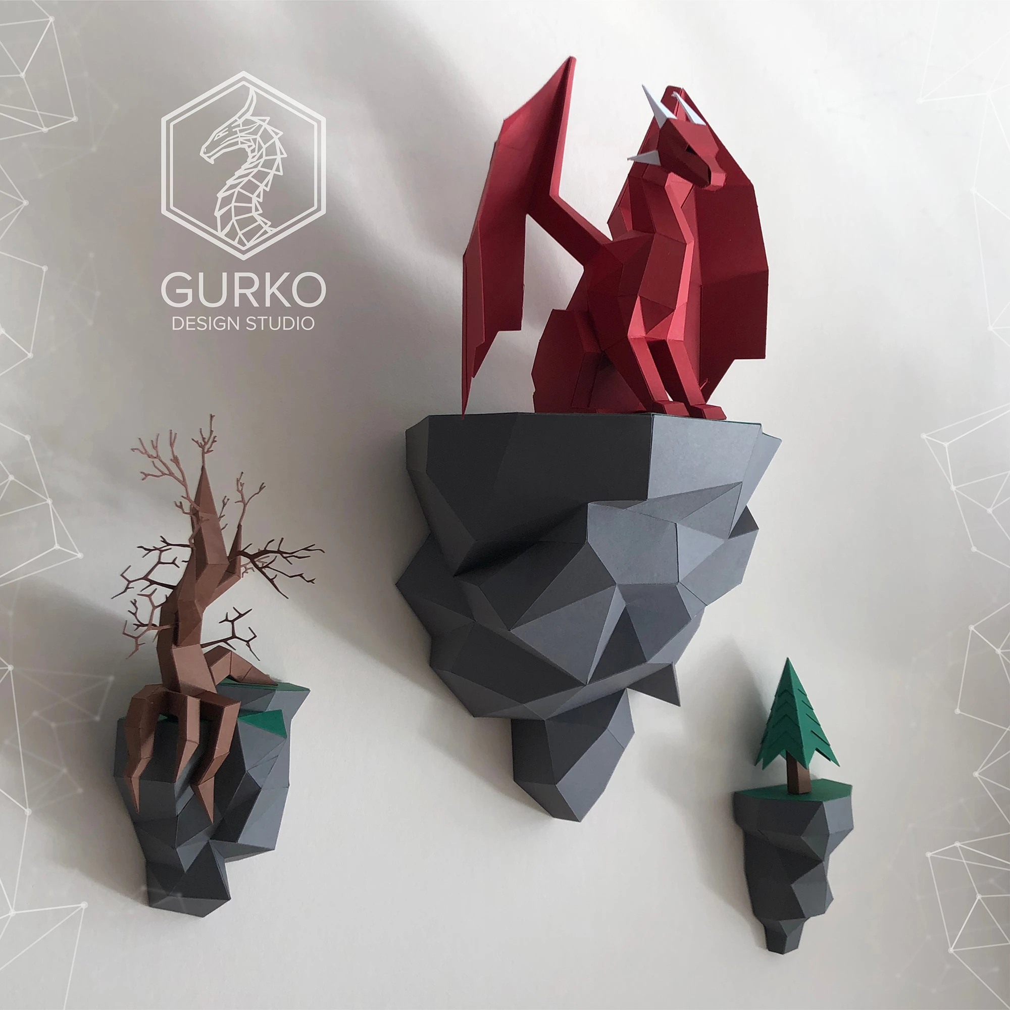 Papercraft Flying Island. Seated Dragon, Pdf, Gurko, Pepakura, Template, 3D Origami, Paper Sculpture, Low Poly, DIY Craft