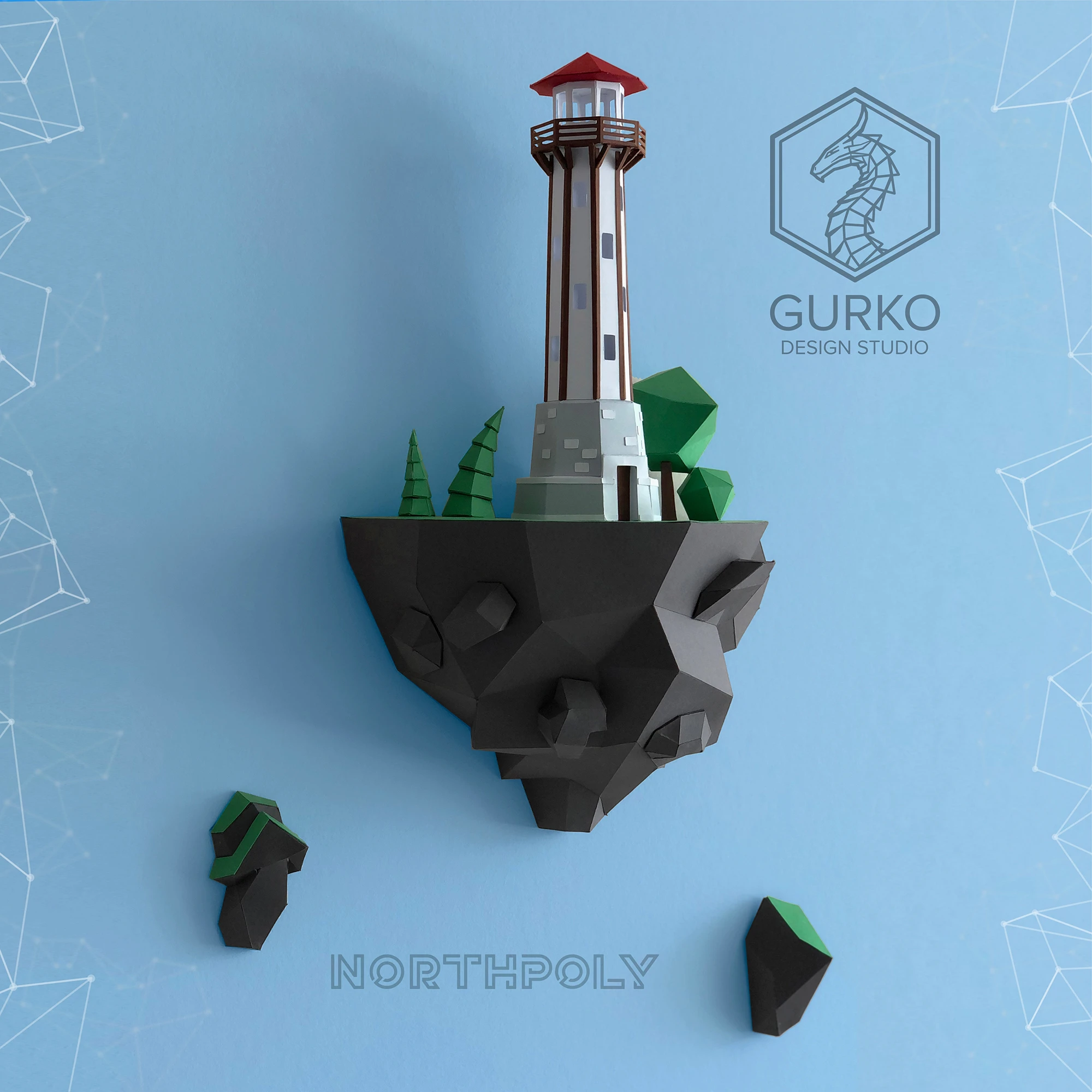 Papercraft Flying Island. Lighthouse, Pdf, Gurko, Pepakura, Template, 3D Origami, Paper Sculpture, Low Poly, DIY Craft