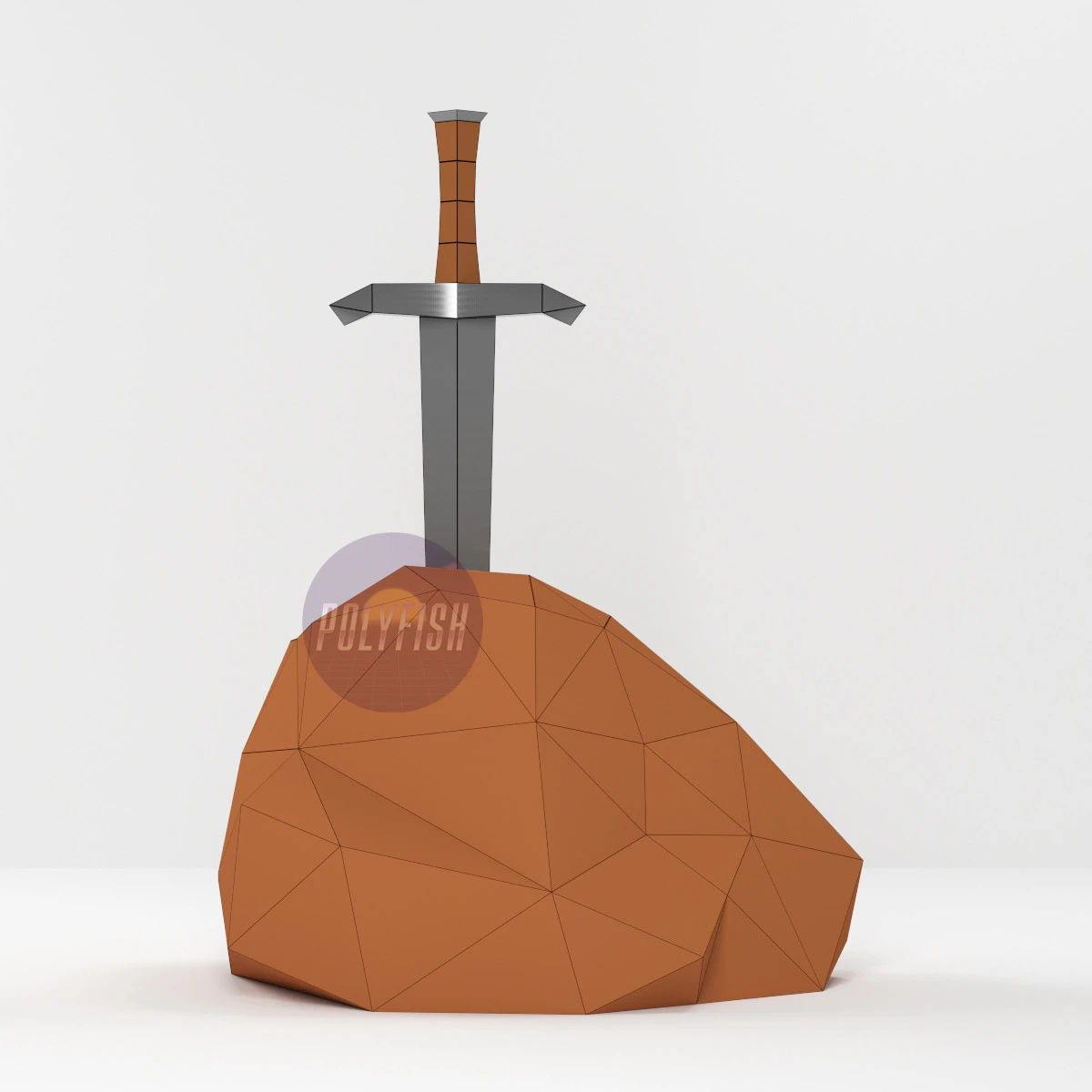 Sword in the Stone PDF Template, Low Poly, Paper Sculpture, DIY, Pepakura Pattern, Handmade, Papercraft, Lowpoly, Lowpoly Papercraft