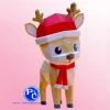 DIY 3D Papercraft Reindeer with Santa Hat - Christmas Paper Sculpture - Low Poly Reindeer Printable PDF Template - Holiday Craft Project - Instant Download