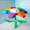 Low Poly Seven-Color Wishing Flower Papercraft Template | DIY 3D Geometric Rainbow Plant Sculpture | Magical Decor