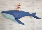 Low Poly Whale Lighthouse Papercraft PDF Template - 3D Ocean Wall Art DIY Kit - Nautical Nursery Decor