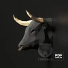 Bull Head Papercraft Low Poly Decoration, PDF Template, DIY Paper 3D CumulusCraft