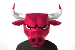 Chicago Bull Mask, PDF Template, Polygonal Paper Art, Paper craft pdf, Papermask Low poly, 3d mask, Costume diy, Origami, PDF