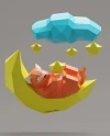 Cat Lying on Moon Wall Papercraft Template - Low Poly, Pepakura PDF, DIY Handmade, Home Decoration, Creative Gifts