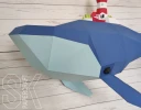 Low Poly Whale Lighthouse Papercraft PDF Template - 3D Ocean Wall Art DIY Kit - Nautical Nursery Decor