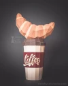 Coffee and Croissant bundle - 3D Papercraft template Digital pattern