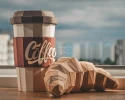 Coffee and Croissant bundle - 3D Papercraft template Digital pattern