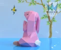 Rabbit Praying Papercraft, Lowpoly, Lowpoly Papercraft