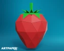 3D Papercraft Strawberry Template: Low Poly Paper Sculpture