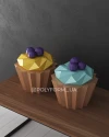 Giant Blueberry Cupcake Low Poly Papercraft PDF template Paper Food