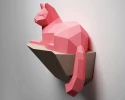 Papercraft Cat on a rock, Wall construction, 3D paper craft sculpture, Paper model Cat, DIY decor gift, PDF pattern, Animal trophy, Pepakura