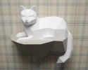 Papercraft Cat on a rock, Wall construction, 3D paper craft sculpture, Paper model Cat, DIY decor gift, PDF pattern, Animal trophy, Pepakura