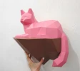 Papercraft Cat on a rock, Wall construction, 3D paper craft sculpture, Paper model Cat, DIY decor gift, PDF pattern, Animal trophy, Pepakura