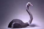 Ostrich Paper Craft, Digital Template, Origami, PDF Download DIY, Low Poly, Trophy, Sculpture, 3D Model