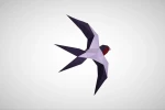 Swallows Wall Paper Craft, Digital Template, Origami, PDF Download DIY, Low Poly, Trophy, Sculpture, Swallows Wall