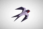 Swallows Wall Paper Craft, Digital Template, Origami, PDF Download DIY, Low Poly, Trophy, Sculpture, Swallows Wall