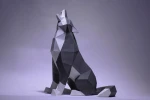 Wolf Sit Paper Craft, Digital Template, Origami, PDF Download DIY, Low Poly, Trophy, Sculpture, Wolf Model