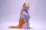 Munchkin Cat Stand Up Paper Craft, Digital Template, Origami, PDF Download DIY, Low Poly, Trophy, Sculpture, Munchkin Cat Model