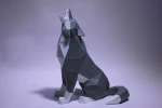 Wolf Sit Paper Craft, Digital Template, Origami, PDF Download DIY, Low Poly, Trophy, Sculpture, Wolf Model