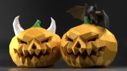 Pumpkin and Bat Pack Paper Sculpture,Printable PDF template,Handmade Halloween Fantasy Lamp Papercraft,3D puzzle, Low Poly Home Decor