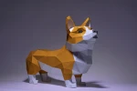 Corgi Paper Craft, Digital Template, Origami, PDF Download DIY, Low Poly, Trophy, Sculpture, Corgi Model, Dog Model