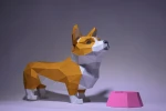 Corgi Paper Craft, Digital Template, Origami, PDF Download DIY, Low Poly, Trophy, Sculpture, Corgi Model, Dog Model