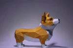 Corgi Paper Craft, Digital Template, Origami, PDF Download DIY, Low Poly, Trophy, Sculpture, Corgi Model, Dog Model