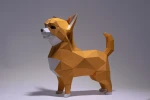 Chihuahua Dog Paper Craft, Digital Template, Origami, PDF Download DIY, Low Poly, Trophy, Sculpture, Chihuahua Model