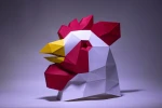 Rooster Mask, Mask Paper Craft, Digital Template, Origami, PDF Download DIY, Low Poly, Halloween