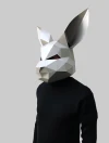 Grey rabbit mask template - paper mask, papercraft mask, masks, 3d mask, low poly mask, 3d paper mask, paper mask template, animal mask