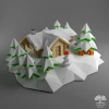 DIY house diorama 3d papercraft PDF pattern/ Low poly woodland theme paper craft Doll House/ nordic style Log Cabins decor Housewarming gift