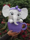 Cute elephant in cup 3d paper craft PDF, low poly paper craft DIY origami decoration pepakura