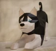 Papercraft 3D STRETCHING HUSKY DOG Puppy pepakura Pdf template Low polygonal Papercraftfreak Sculpture Decor loft office animal lover gift