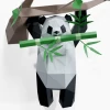 Panda Hanging on Tree Paper Sculpture, Printable PDF template, Handmade Wild Animal Figurine Papercraft, 3D puzzle, Low Poly Wall Decor