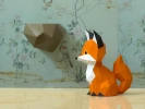 Baby Fox sitting on rock Papercraft, Lowpoly, Low poly Papercraft