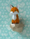 Baby Fox sitting on rock Papercraft, Lowpoly, Low poly Papercraft