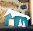 Snowy home 3d papercraft. You get a PDF digital file template and instructions DIY modern paper sculpture.