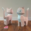 3D Papercraft Cat, Cat, 3D PDF Template, Papercraft Animals, Cat Sculpture, pink, blue