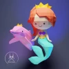 Little MERMAID + King TRITON + DOLPHIN, Papercraft, Template, DIY, Paper, Low Poly, Cute, Kawaii, 3D Model, Pdf Low Poply, Kids Toy