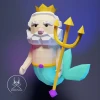 Little MERMAID + King TRITON + DOLPHIN, Papercraft, Template, DIY, Paper, Low Poly, Cute, Kawaii, 3D Model, Pdf Low Poply, Kids Toy