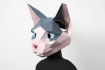 Cat Mask, Sphynx Cat, PDF Template, Polygonal Paper Art, Paper craft pdf, Papermask Low poly, 3d mask, Costume diy, Origami, PDF