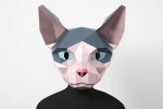 Cat Mask, Sphynx Cat, PDF Template, Polygonal Paper Art, Paper craft pdf, Papermask Low poly, 3d mask, Costume diy, Origami, PDF