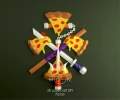 Pizzas, Ninja Turtles, DIY, Papercraft, PDF, Low Poly, Paper, Series, Animation, Retro, Wall decor