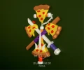 Pizzas, Ninja Turtles, DIY, Papercraft, PDF, Low Poly, Paper, Series, Animation, Retro, Wall decor