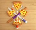 Pizzas, Ninja Turtles, DIY, Papercraft, PDF, Low Poly, Paper, Series, Animation, Retro, Wall decor