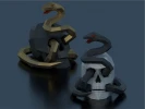 Papercraft 3D skull with snake template for halloween decor, digital papercraft PDF template, low poly paper decor, DIY halloween decor