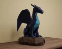 Papercraft Dragon on a rock, DIY paper craft dragon template, 3D papercraft dragon PDF pattern, low poly paper model sculpture dragon kit